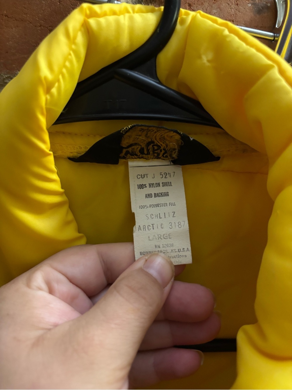 Vintage 80s Swingster Blank yellow Nylon Puffer Coat Jacket Large USA *FLAW - Picture 5 of 9